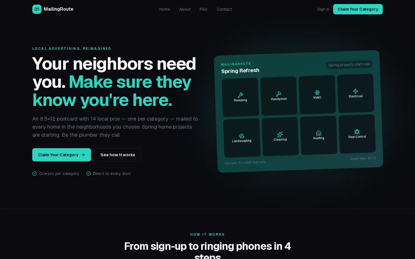 MailingRoute — one shared postcard mailed to every home in your neighborhood
